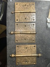 Solid Brass Ornate Door Hinges Early 1900s Art Deco Set Of Three 4x4 inch Solid Brass Ornate Door Hinges Early 1900s Art Deco Set Of Three 4x4 inch - Image 1