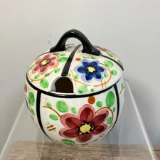 Vintage Bavaria Floral Lidded Urn Jar Bowl Finial Germany Ivory Colorful K6