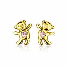 14k Yellow Gold CZ Bear Stud Earrings