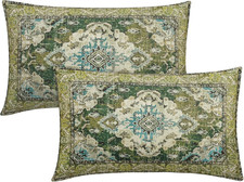 12x20 Boho Lumbar Pillow Covers Set of 2 Sage Green Blue Floral Cushion Case