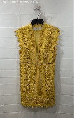 free people marigold mini dress Free People Women's Marigold Yellow Lace High Neck Sleeveless Mini Dress Sz  6
