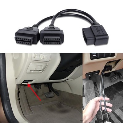 OBD Splitter Adapter Right Angle 30cm/12 OBD II 16 Pin Dual Female Y Cable