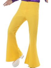 Men's 70s Groovy Disco Fever Flared Yellow Pants Costume Large 42-44