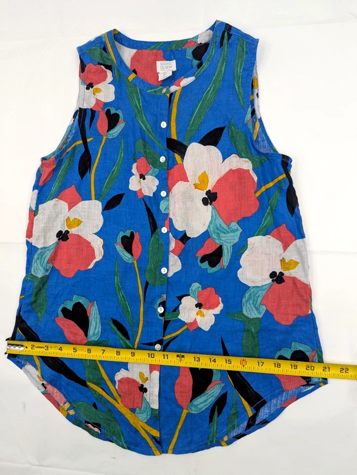 Sigrid Olsen Boho Artisanal 100% Linen Colorful Floral Vest Women S Lightweight - Image 4 of 4