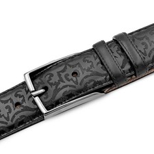 Mezlan Men  s Black Laser Print Calfskin Leather Belt