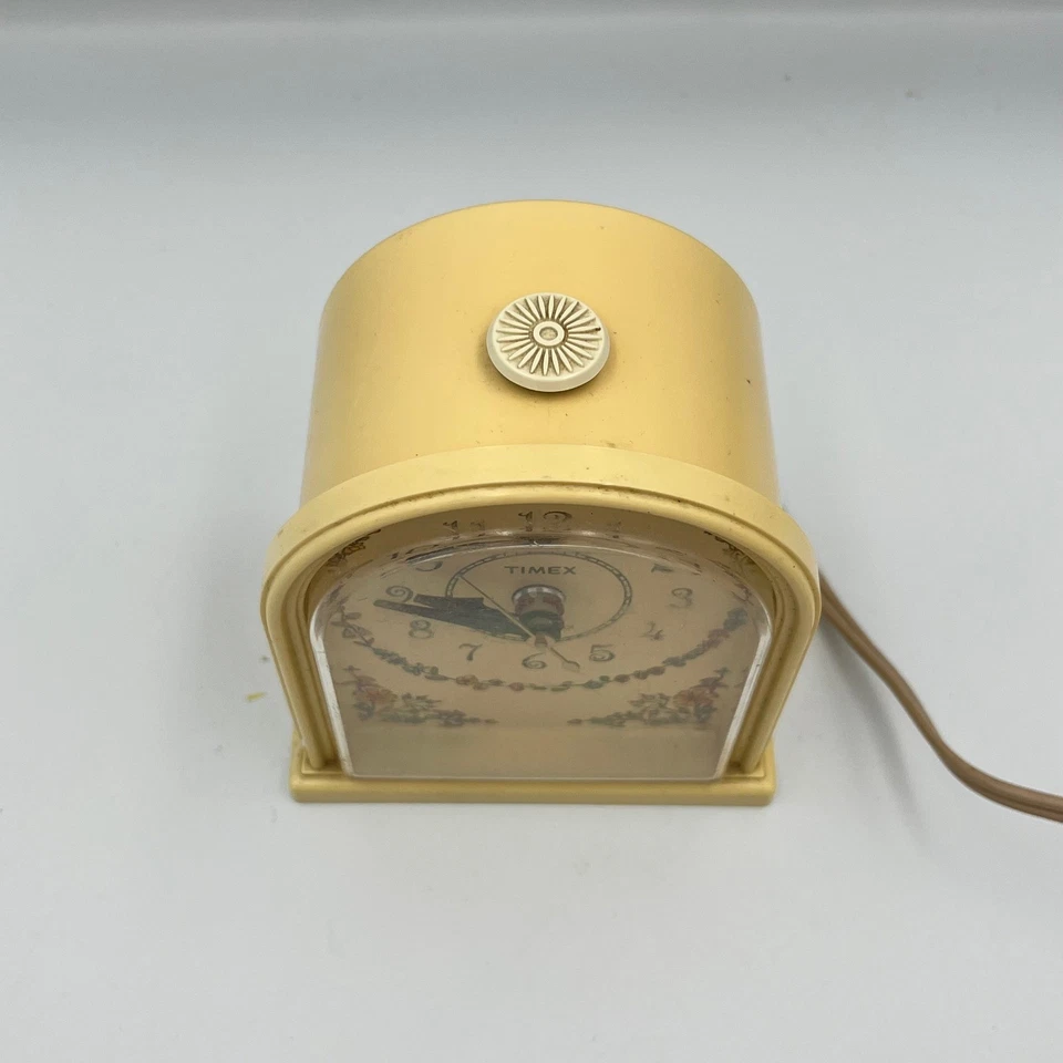 Винтажный Timex электрический будильник ретро цветочный кремовый желтый рабочий - Изображение 2 из 4