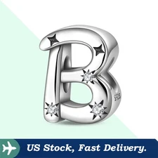 KUNSIR 925 Sterling Silver Letter B Charm For Bracelet Or Necklace Pendant Charm