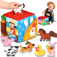 Baby Toys 6-12 Months - Soft Sensory Box Infant Toy with Stuffed Animals, Rattle