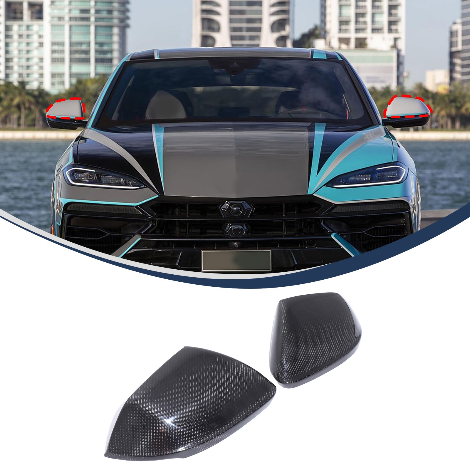 Real Carbon Fiber Side Mirror Cover Overlay For Lamborghini Urus 2018-2024 2PCS