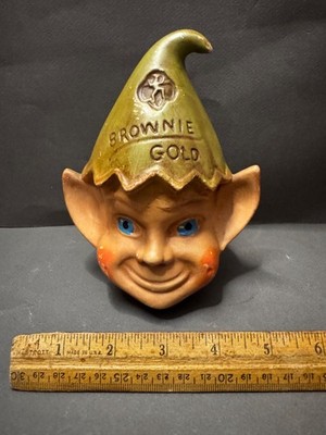 1950'S GIRL SCOUT ELF PIXIE BROWNIE GOLD BANK VINTAGE