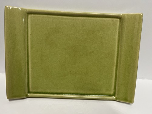 VTG Heavy Art Pottery Green Crackled Glaze Tea Serving OR Vanity Tray w/ Handles - Picture 2 of 24