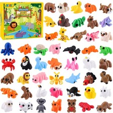 50 Pcs Mini 3D Printed Animal Figurines Set, Articulated Flexible Fidget Toys