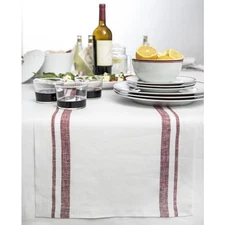  Linen Table Runner 48 Inches - French Stripe, 14 x 48 Inch Burgundy & White