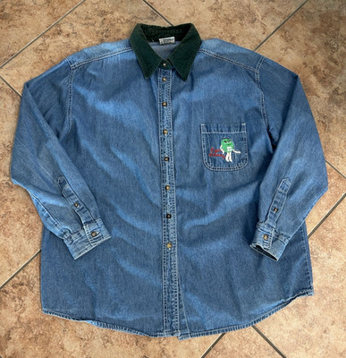 Vtg M&M Eye Candy Women's Oversize Denim Shirt Shacket Jacket Embroidered 90s Lg