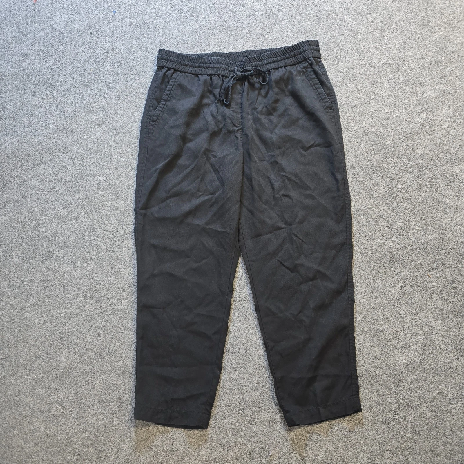 Talbots Pants Womens 10 Petite Black Tencel Cropped Capri Elastic Waist Casual