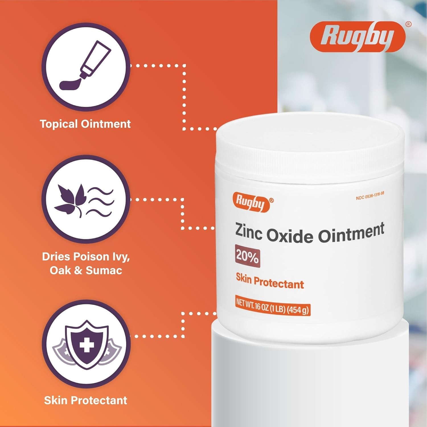 Rugby Zinc Oxide Ointment 20% Skin Protectant 16 Oz (1 LB) __