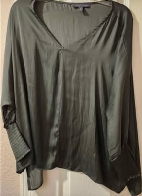 Womens Sz S/M Gently Worn Grade And Gather Semi Sheer Olive Green V-Neck Long...