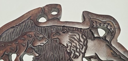 Wooden Africa Continent Big 5 Leopard Lion Buffalo Rhino Elephant Art Plaque Vtg - Picture 14 of 18