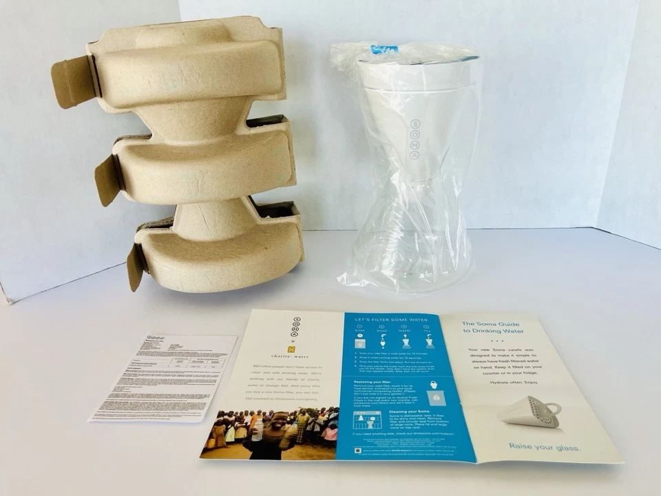 NEW SOMA Water Filter Pitcher 6 Cup 48 Oz Glass Carafe/Plant Based Carbon Filter - Image 2 of 4