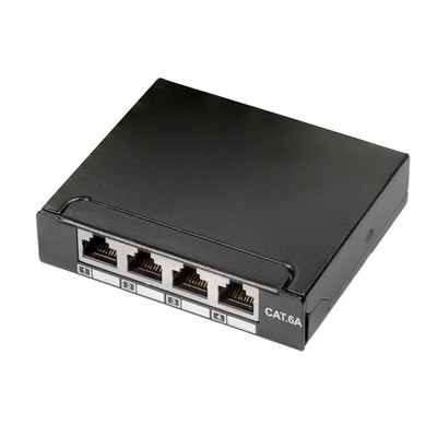 4 Port Patchpanel mini Patchfeld CAT6a Verteiler Tisch- Wand-Montage Hutschiene