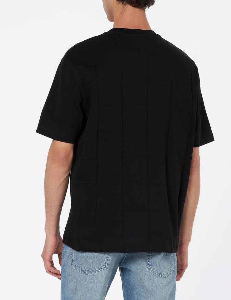 Jacquard Grid with Vertical Stacked AX Logos Oversized Fit Tee T-Shirt