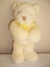 First  Main Teddy Bear Baby Sweetness Pale Yellow Satin Bow 9" Sewn Eyes