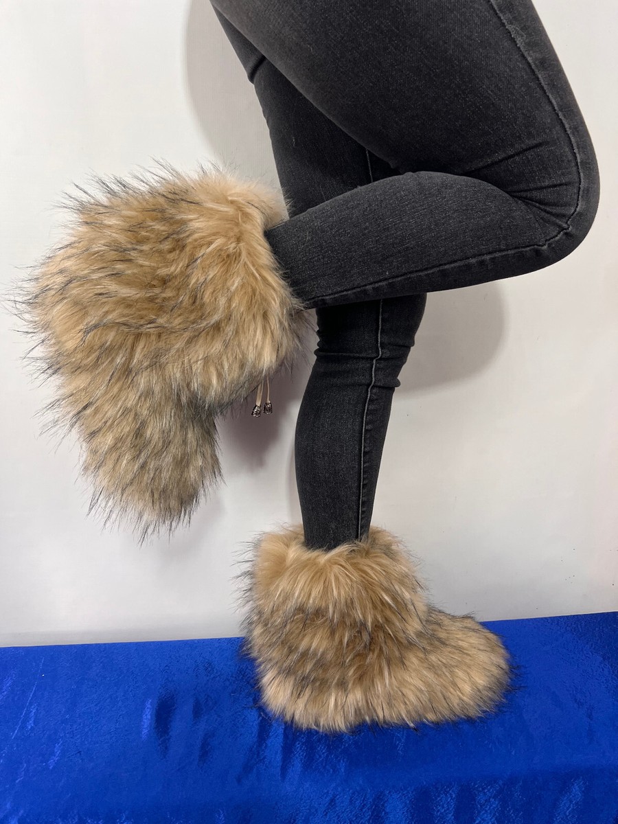 Faux Fur Boots Double Sided Fur Brown Indoor and Outdoor 10