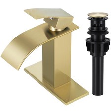 Brushed Gold Bathroom Sink Faucet Single Handle Waterfall Vanity Mixer w/Drain