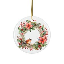 2.75" Round Ceramic Ornament, Wreath