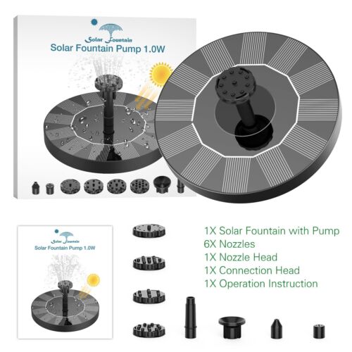 AISITIN Solar Water Fountain Pump for Garden, Ponds, Bird Bath, 6 Nozzles,1.5W