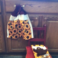 Sunflowers Burgundy Kitchen Hanging Hand Towel Crochet Handmade