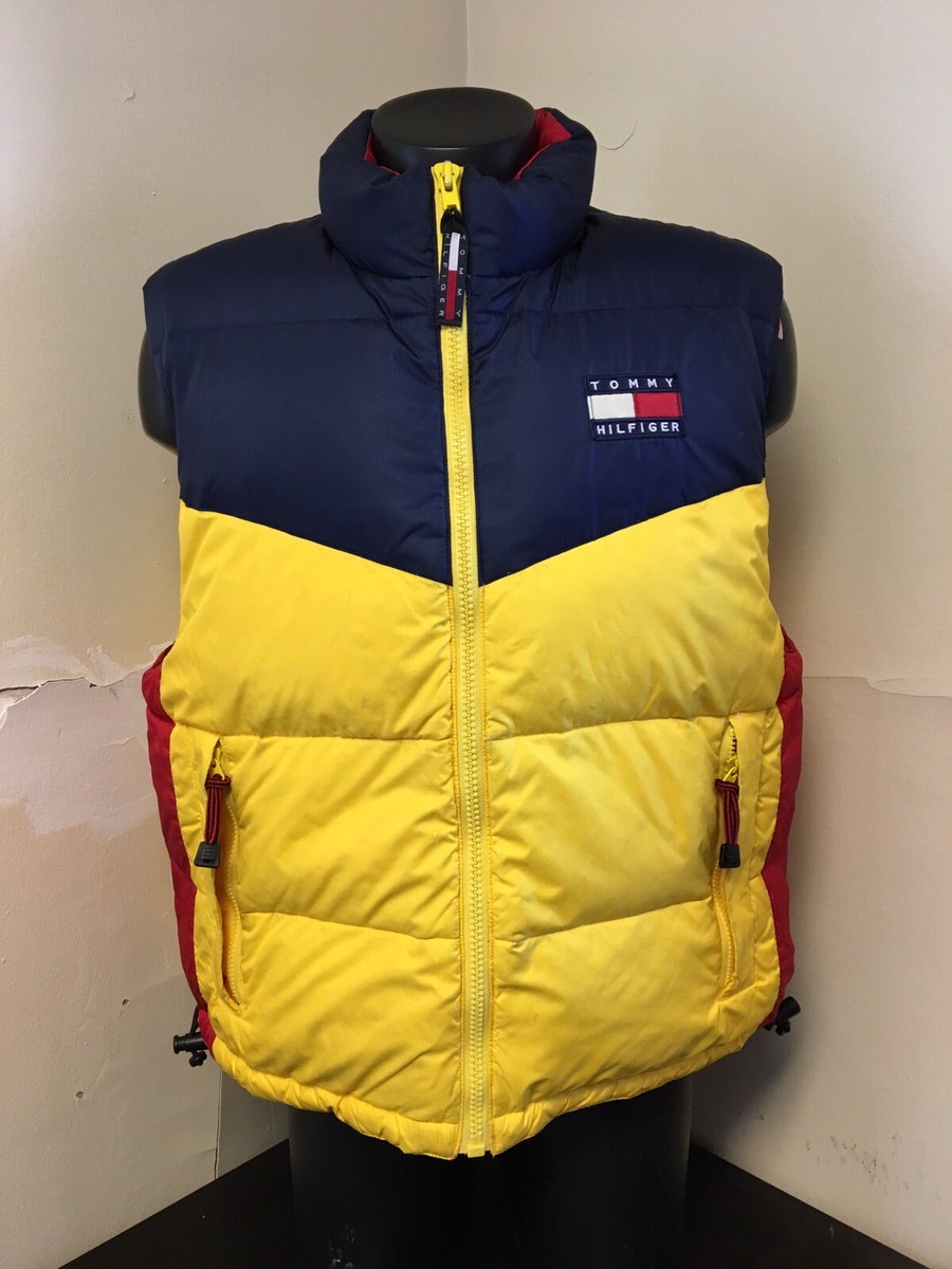 Vintage Tommy Hilfiger Puffer Vest Color Block Sz Large 90s UK