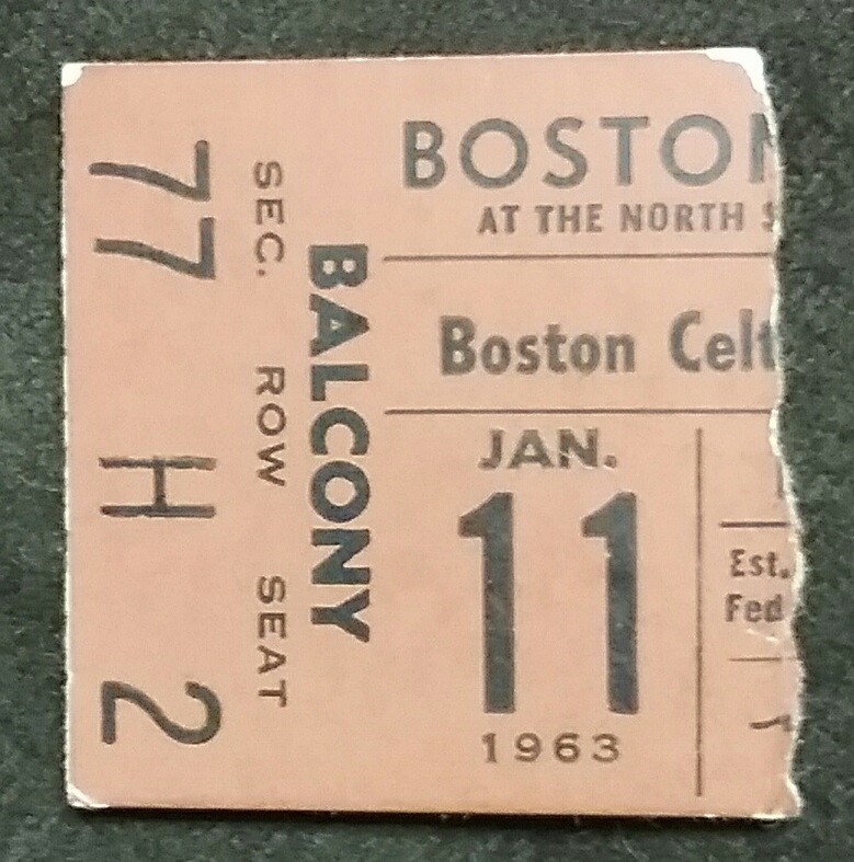 1963 BOSTON CELTICS Original Game TICKET STUB 1/11/63 Bill Russell John Havlicek