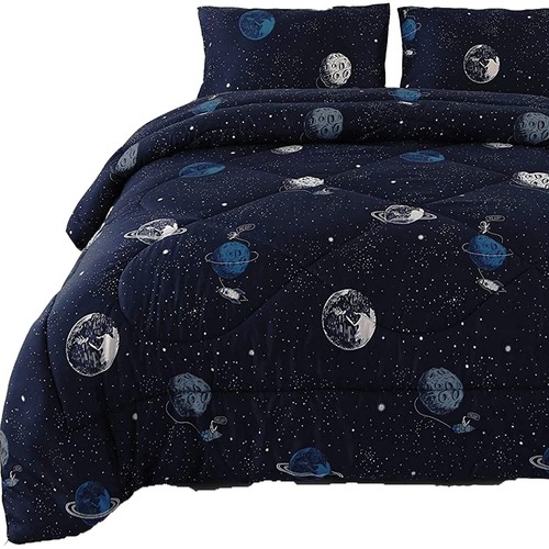 ENJOHOS Space Bedding Comforter Set Twin Size for College Boy, 3 Pieces