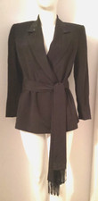Escada Designer Ladies Black Silk Jacket With Crystal Collar & Tie Belt New