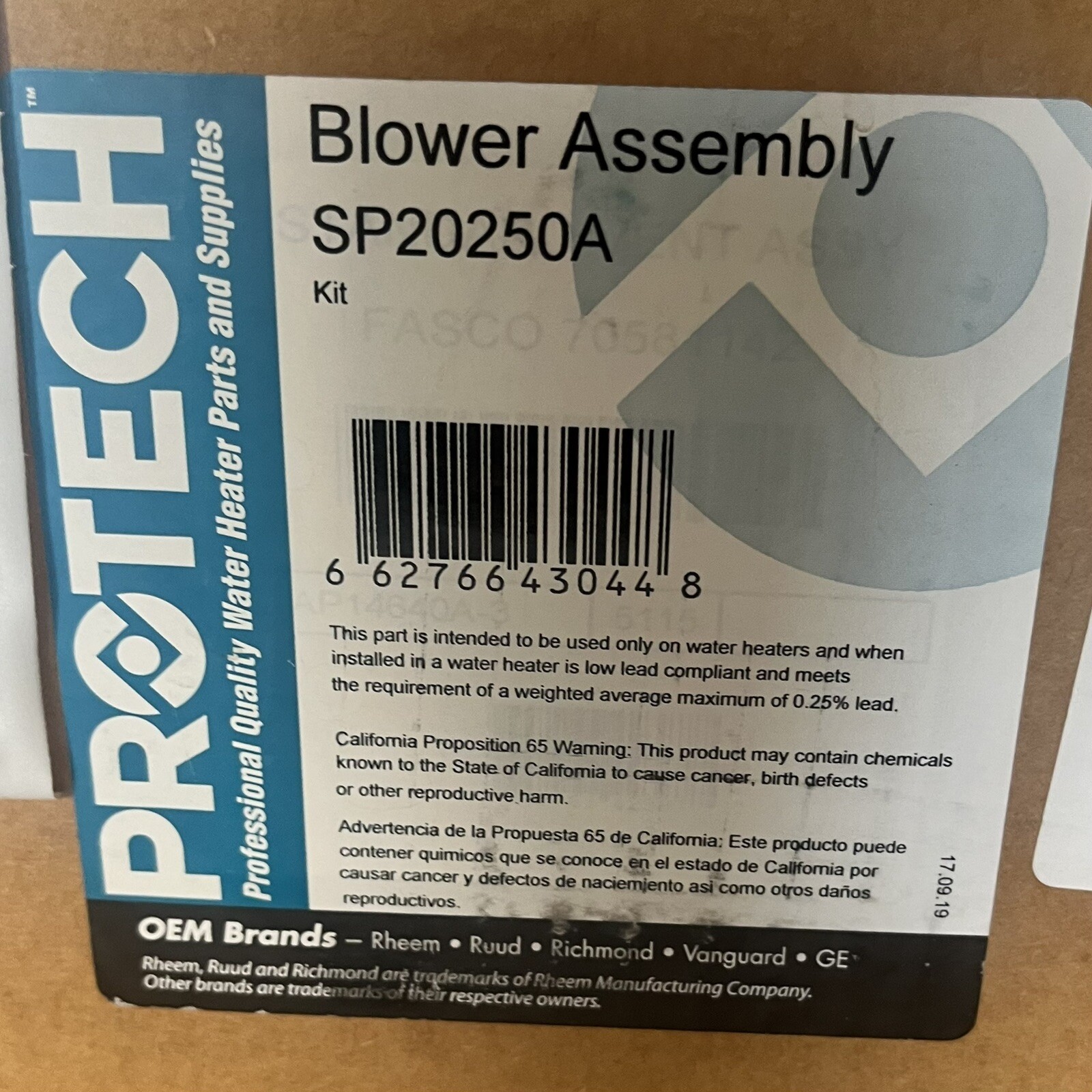 NEW!!! Rheem OEM Protech SP20250A Water Heater Blower Assembly Kit FAST SHIPPING