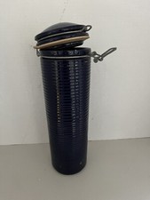 Pier 1 Tall Cobalt Blue Ribbed Ceramic Canister Spaghetti Pasta Jar Made Italy