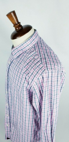 UNTUCKit Men's Size XL Slim Fit Button Front Shirt Pink Blue Gingham Check - Afbeelding 5 van 10