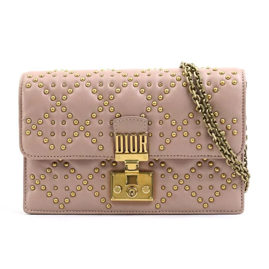 Authentique sac bandoulière portefeuille chaîne Christian Dior rose/or cuir/métal   55767 m