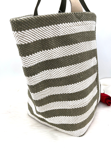 AUTH NWT TORY BURCH Gracie Green Striped Print XLarge Canvas Tote Shopper Bag - Picture 7 of 12