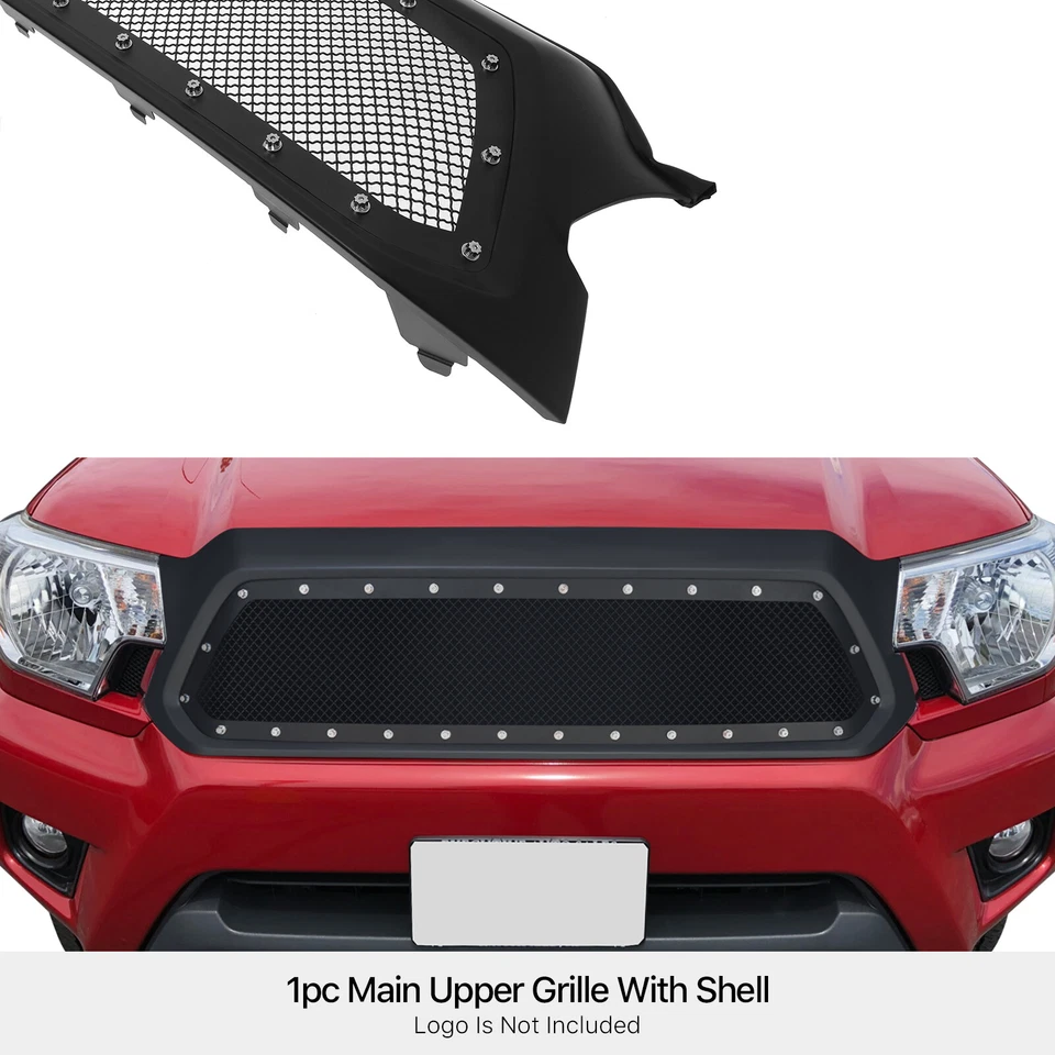 Para Toyota Tacoma 2012-2015 Principal Superior Acero Inoxidable Malla Negra Paquete Remache Rejilla Foto 3 de 3