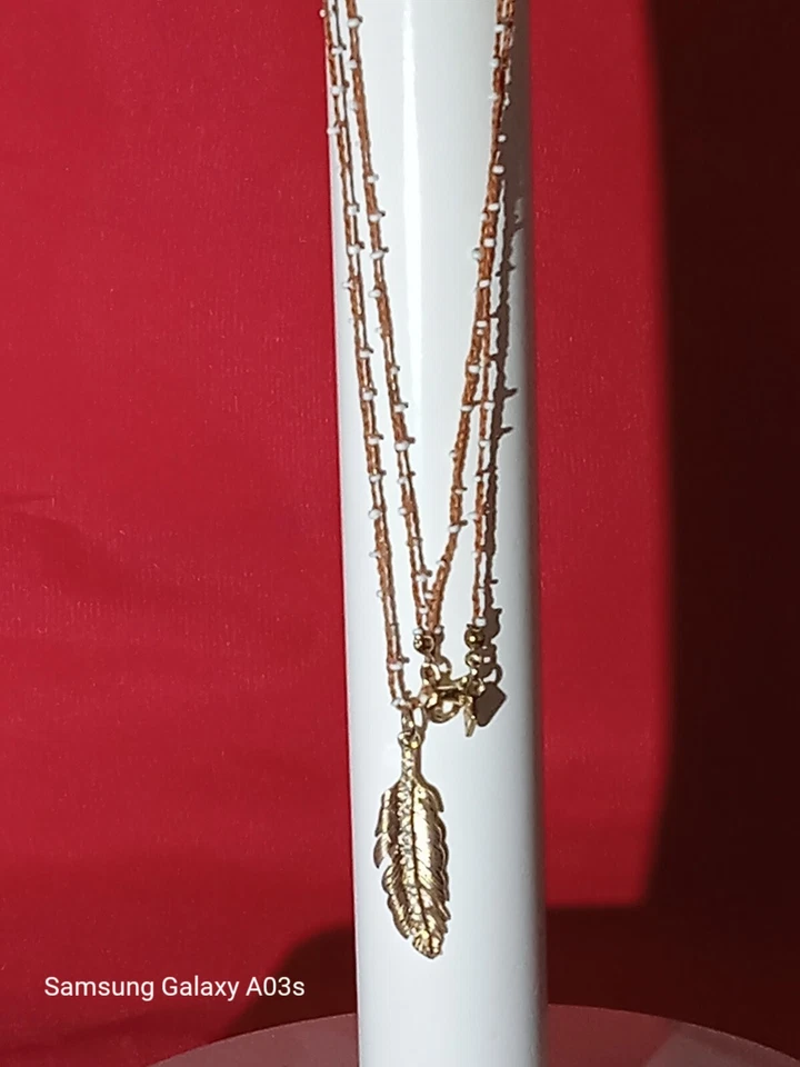 Banana Republic Gold Feather With Faux Diamonds Necklace - Image 3 of 4