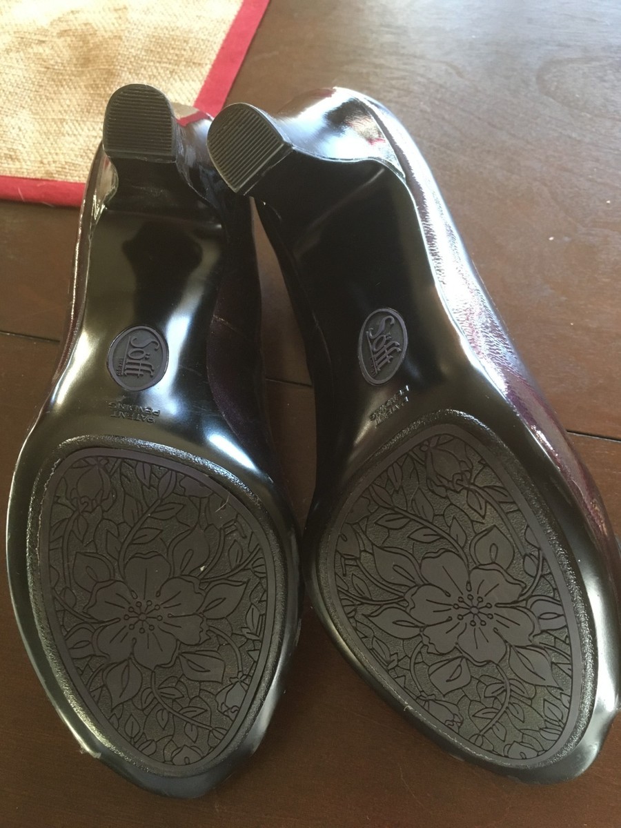 Escarpins Söfft Modèle "Royale" - Taille US 8.5 Femme - Cuir Verni Violet Royal Avec Détails Noirs - Talons Hauts (3-4 Pouces) - Occasion Peu Portée