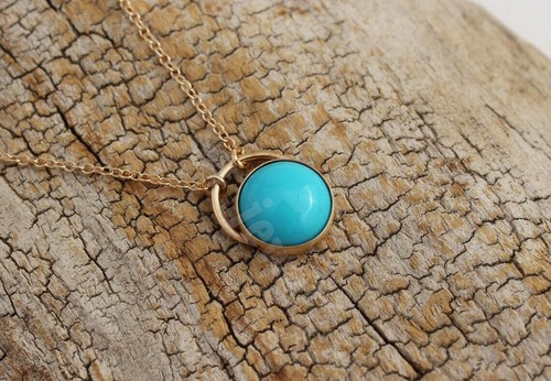 Solitaire Pendant 3 Ct Round Cut Simulated Blue Turquoise 14K Yellow Gold Plated - Picture 5 of 9