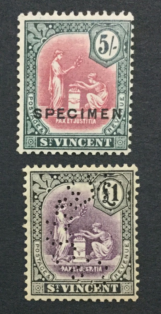 MOMEN: ST VINCENT SG #140s-141s 1924,1928 SPECIMEN MINT OG H LOT