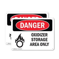 (2 Pack) Oxidizer Storage Area Only OSHA Danger Sign Decal Metal Plastic