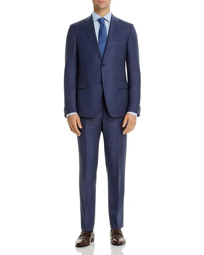 Z ZEGNA Mens Blue Micro Check Drop 8 Wool Slim Fit Suit 42S Flat Front Pants NWT - Picture 3 of 6