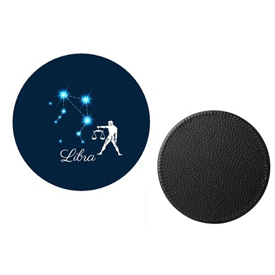 4er Set Waage Sternzeichen Sternbild PU Leder Runde Untersetzer + Geschenkbox