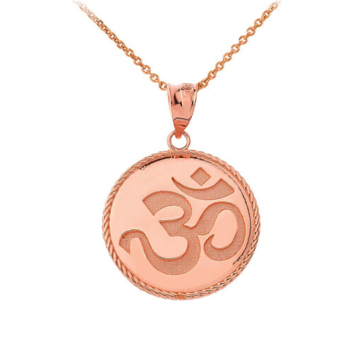 Collier pendentif en or massif 14 carats Ohm OM AUM symbole yoga bouddhisme hindouisme - Photo 4/11