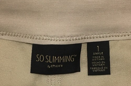 So Slimming Chicos Ankle Pants 1 Slim Leg Tan Flat Front Pockets Womens Size 8 - Picture 7 of 8